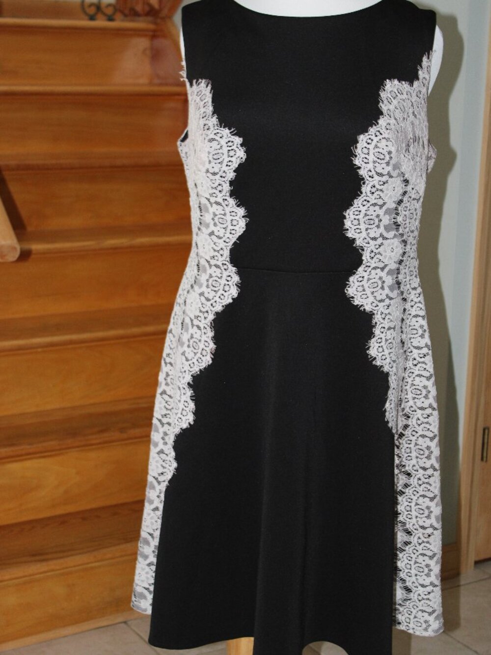Betsy & Adam Women Midi White Lace Dress 16W Fit & Flare Party Black Sleeveless
